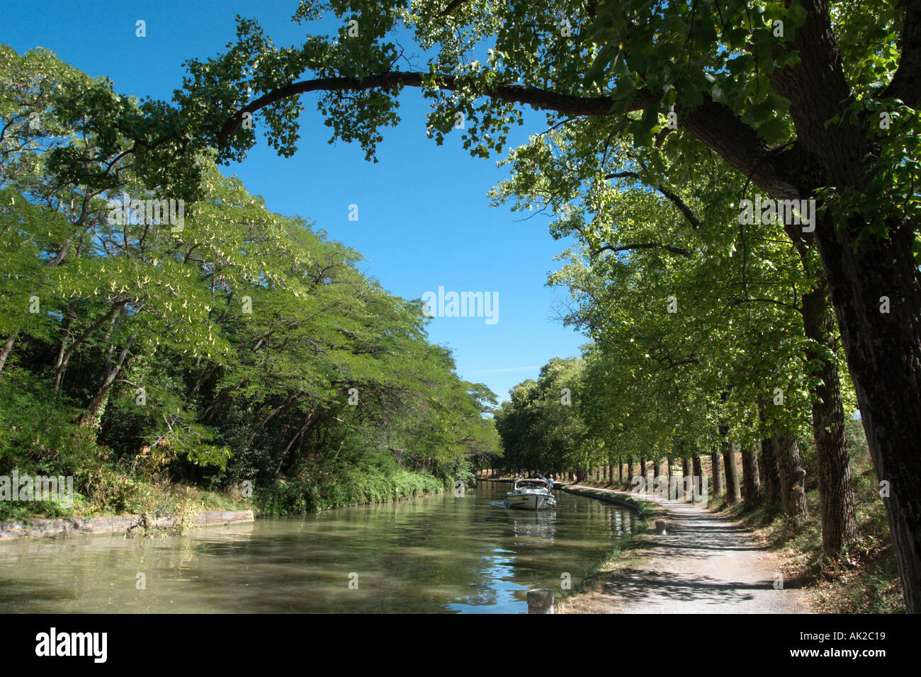 Canal du Midi, Trèbes, Aude, Languedoc, Frankreich Stockfoto