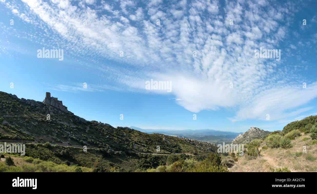 Chateau de Queribus (eines der Katharerburgen), Aude, Languedoc, Frankreich Stockfoto