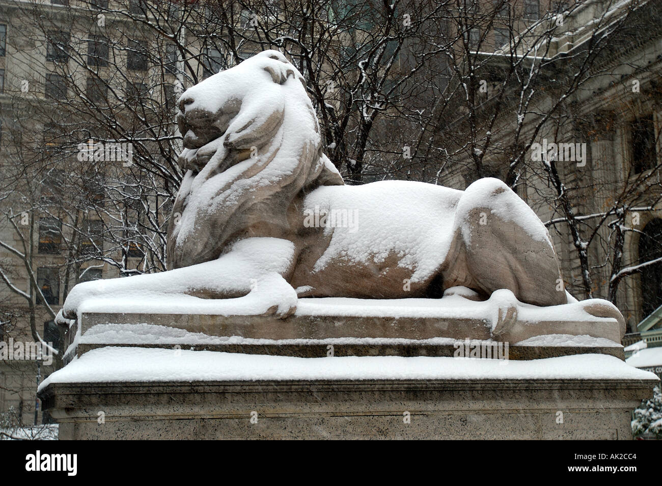 New York Manhattan Bibliothek 42 Lion Fassade Gebäude horizontal Stockfoto