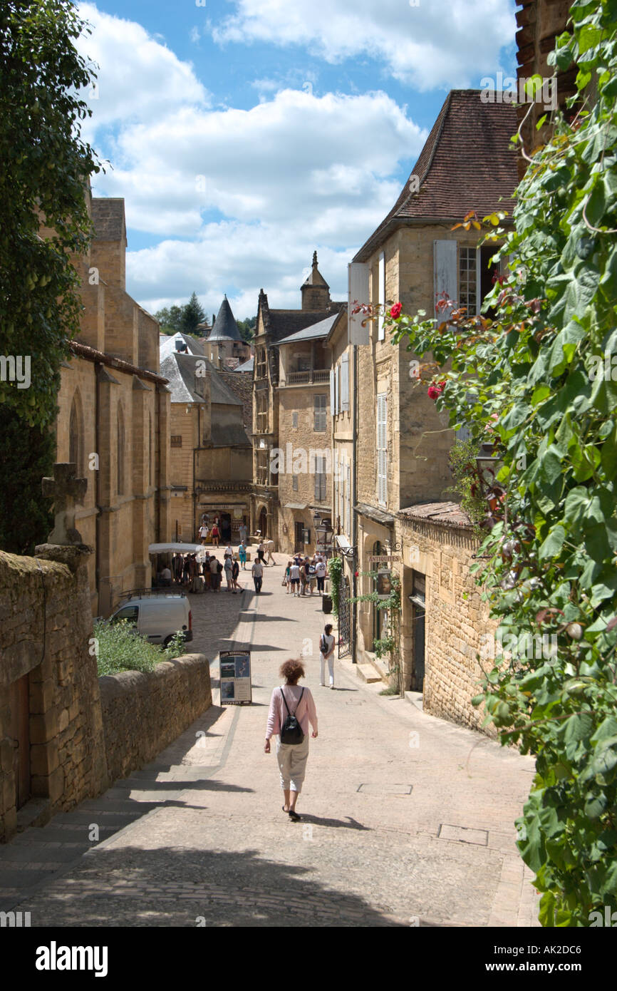 Straße in der Altstadt, Sarlat, Perigord Noir, Dordogne, Frankreich Stockfoto