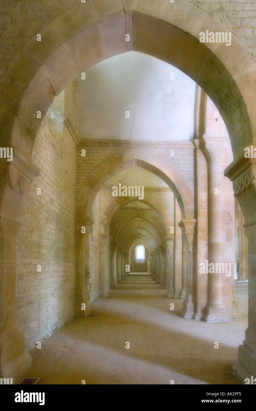 Soft-Fokus im Inneren der Klosterkirche, Abtei von Fontenay, nr Montbard, Burgund, Frankreich Stockfoto