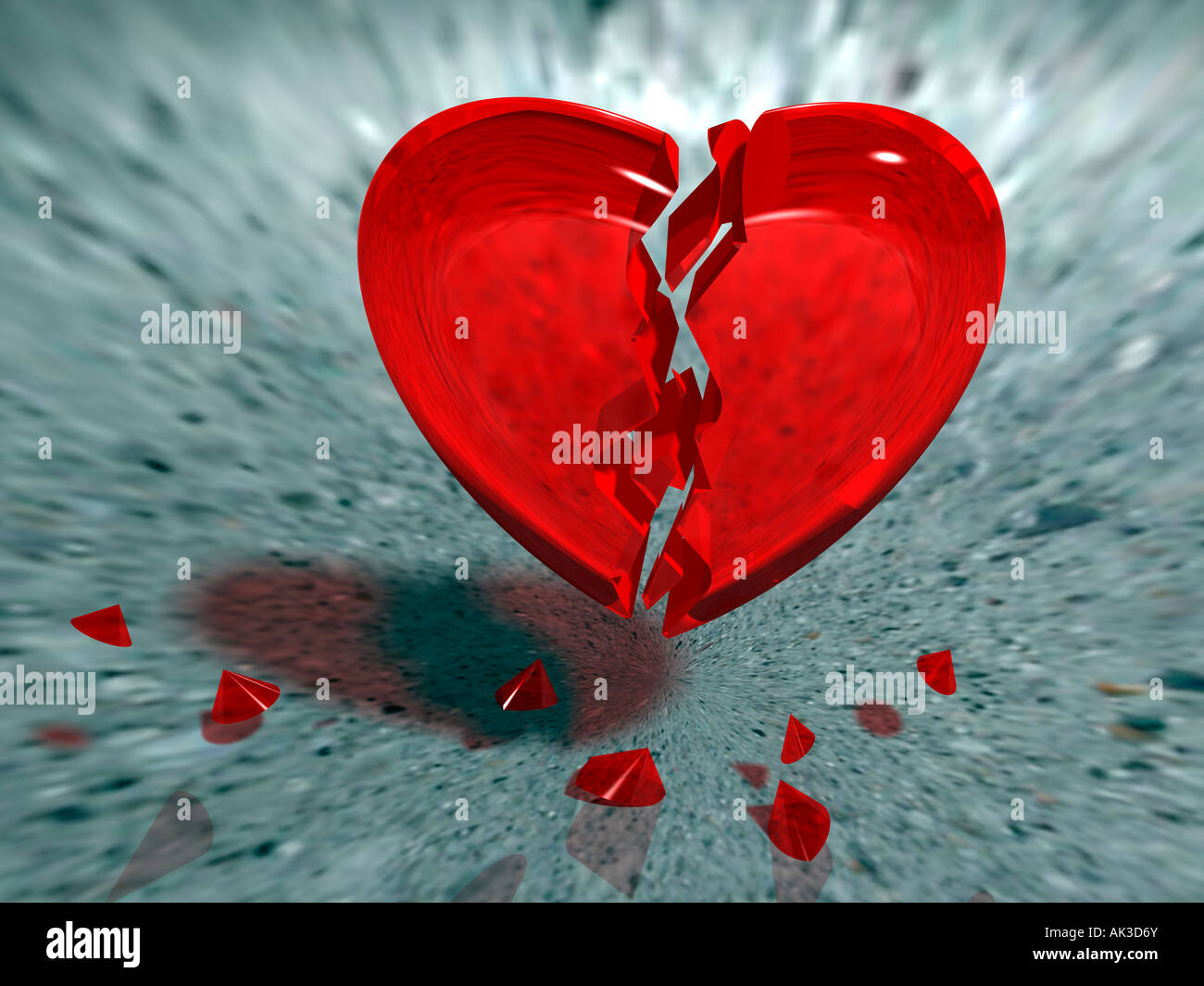 Fotorealistische 3d Darstellung ein zerbrochenes Glas-Herz. Stockfoto