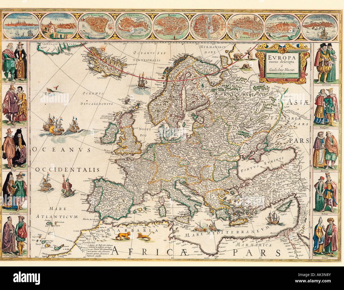 Historische Karte von Europa. Stockfoto