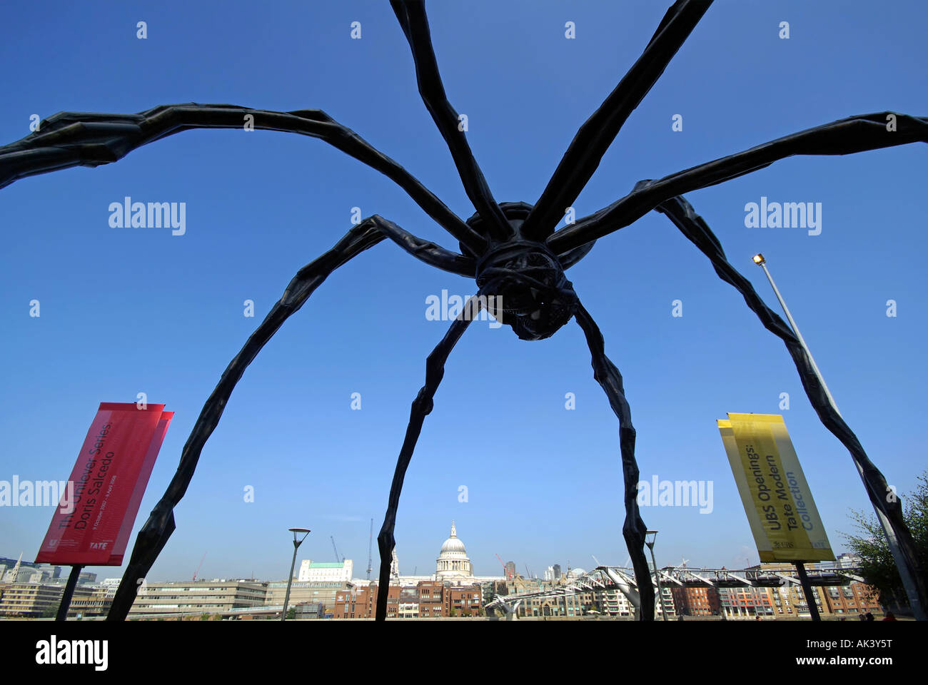 Maman Spider Skulptur in der Londoner Tate Modern bildet einen Rahmen für die Kathedrale von St. Pauls und die Skyline der City of London außerhalb Englands Stockfoto