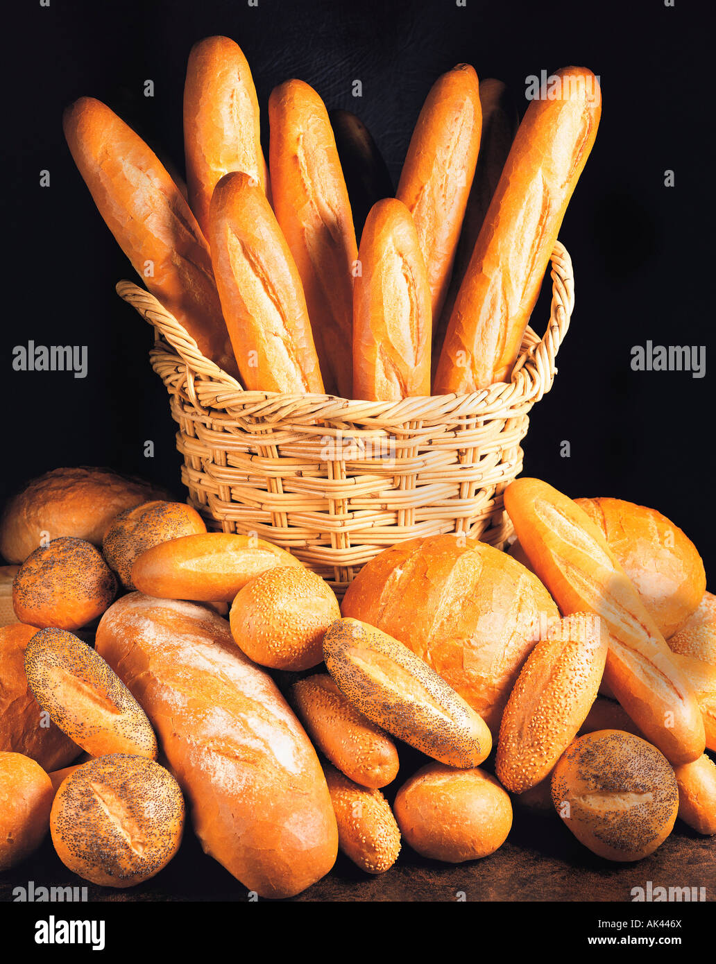 Stillleben mit Studio Auswahl an Brot Brote. Stockfoto