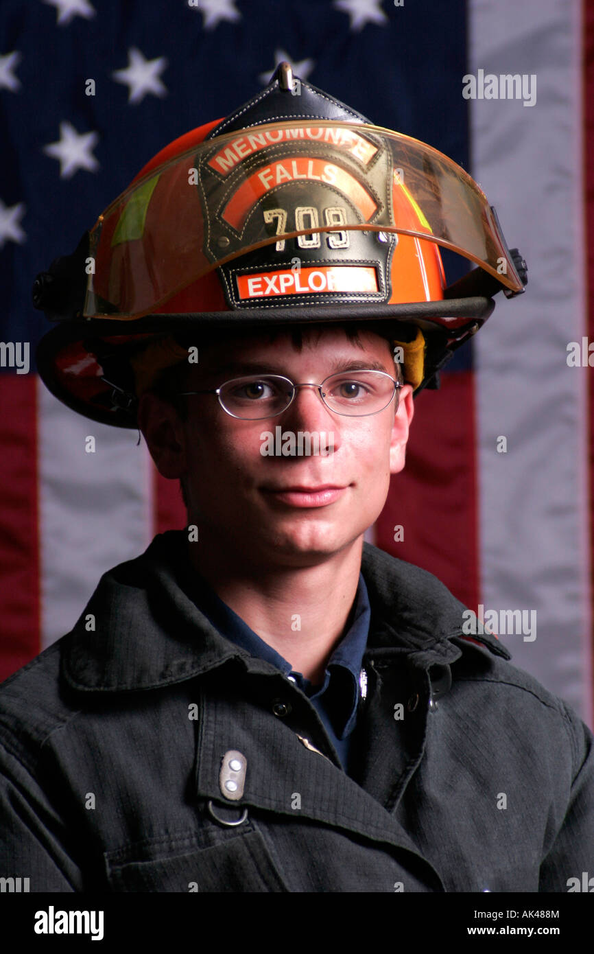 Männlichen amerikanischen Fire Fighter-Porträt Stockfoto