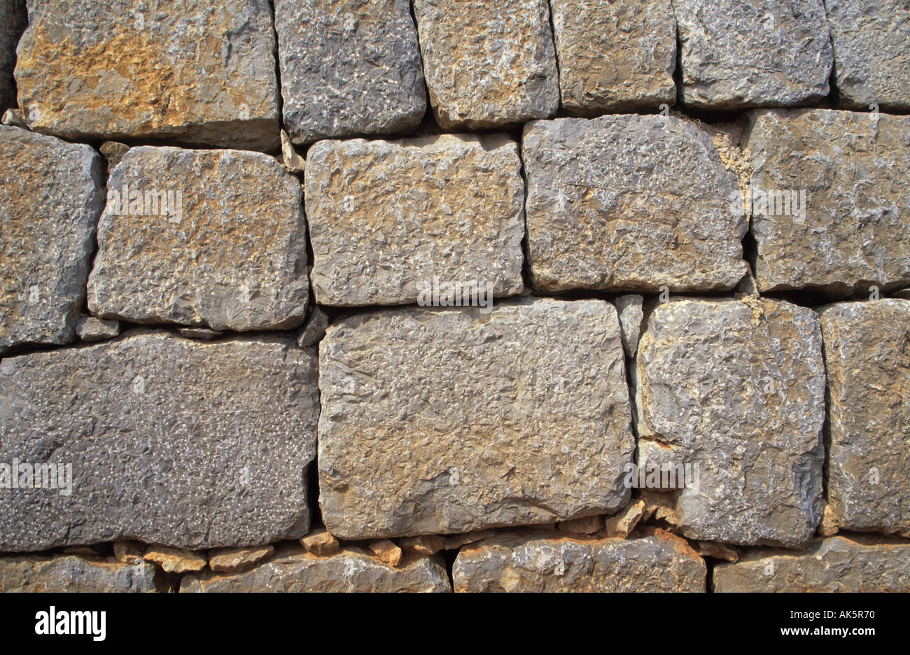 Detail einer Trockenmauer oder Steinmauer Stockfoto