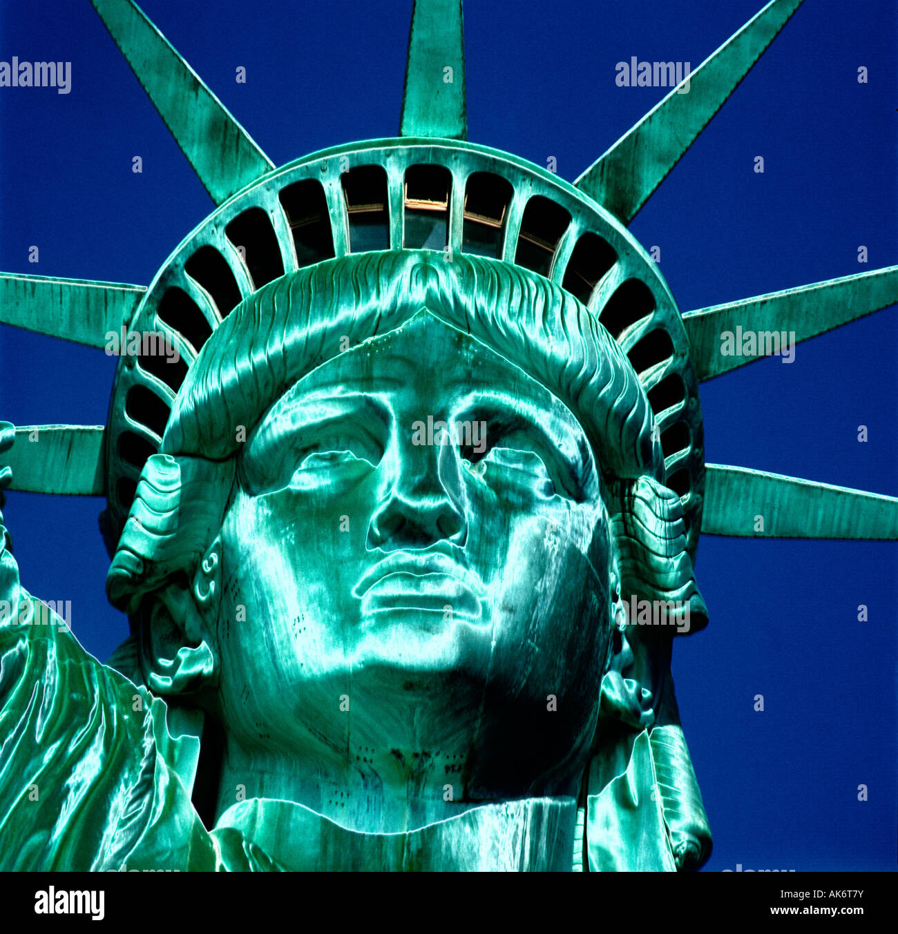 Freiheitsstatue Liberty USA leuchtenden metallischen Grün Stockfoto
