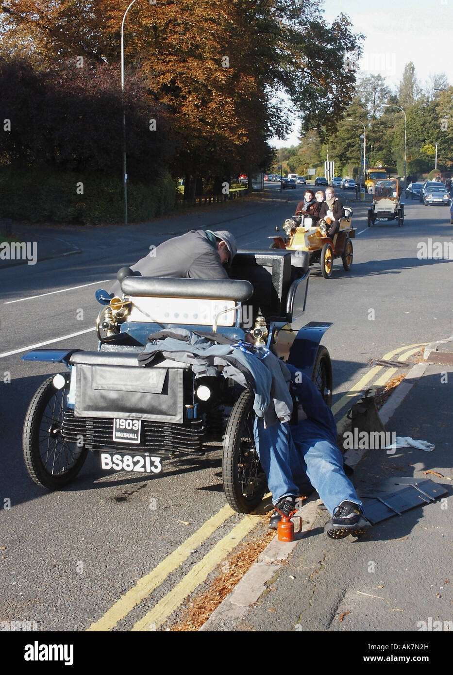 Oldtimer auf der London to Brighton aufgeschlüsselt Laufzeit Patcham, Brighton, East Sussex, England, UK, Vereinigtes Königreich Stockfoto