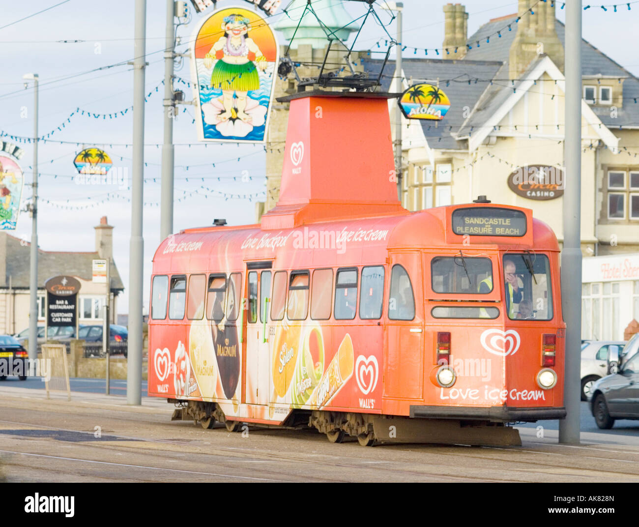 Blackpool tram Werbung Eis Stockfoto