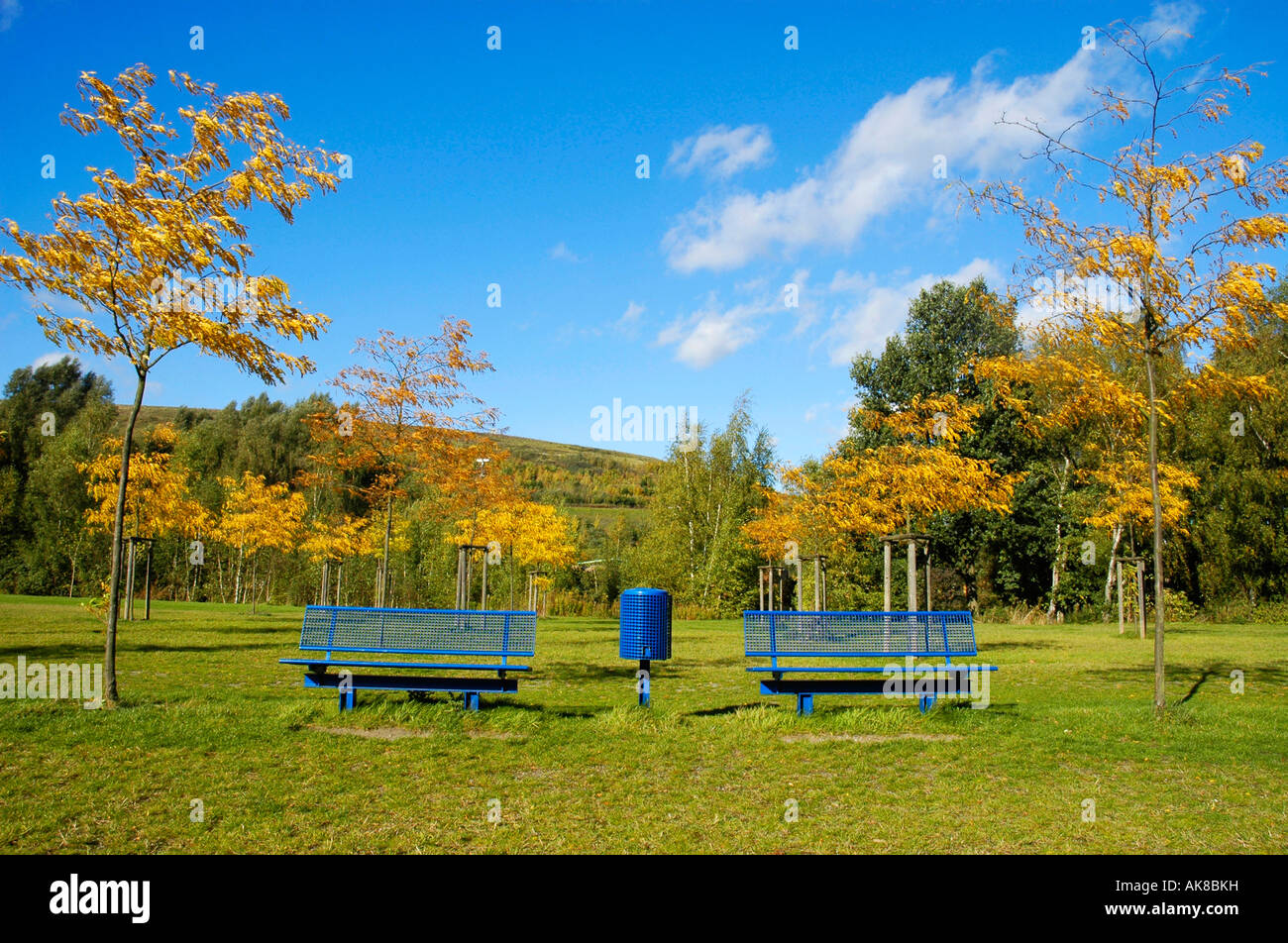 Bänke im Park / Recklinghausen Stockfoto