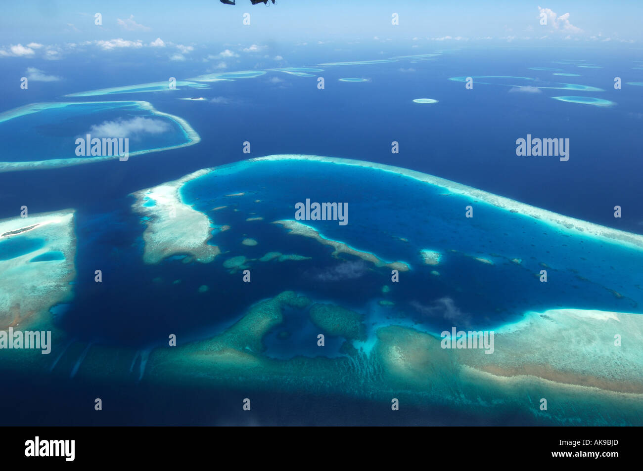 Malediven-Luftaufnahme von Atoll im Indischen Ozean Stockfoto