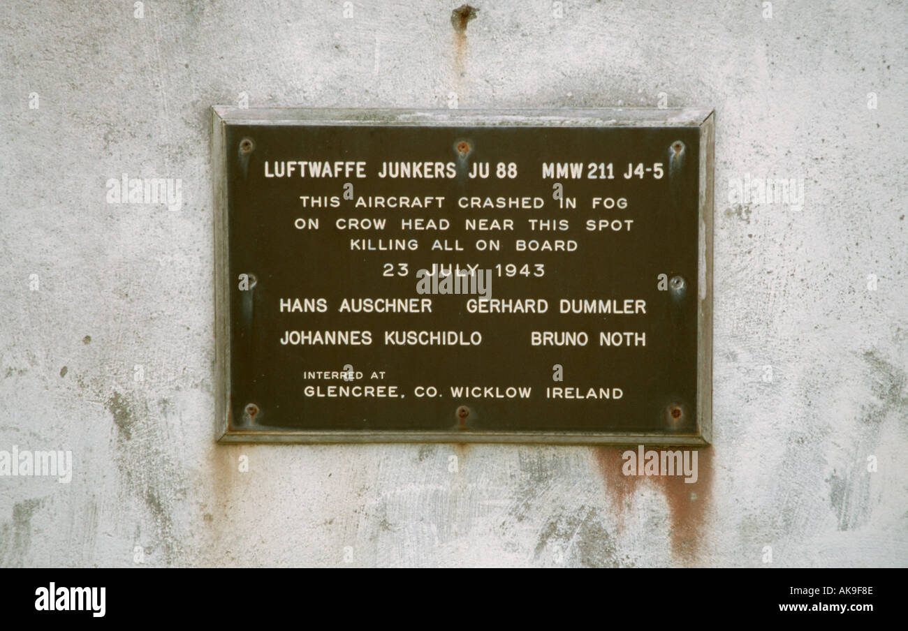 Dursey Island Seilbahn Bearra Halbinsel Co Cork Irland Memorial Mannschaft des abgestürzten Junkers JU88 23. Juli 1943 Luftwaffe Stockfoto