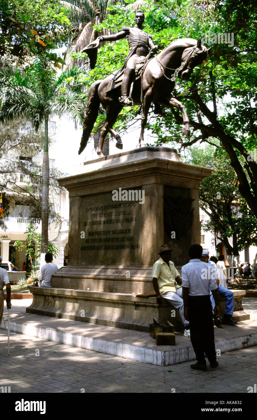 Simon Bolivar Statue. Bolivar-Platz. Cartagena de Indias. Kolumbien Stockfoto