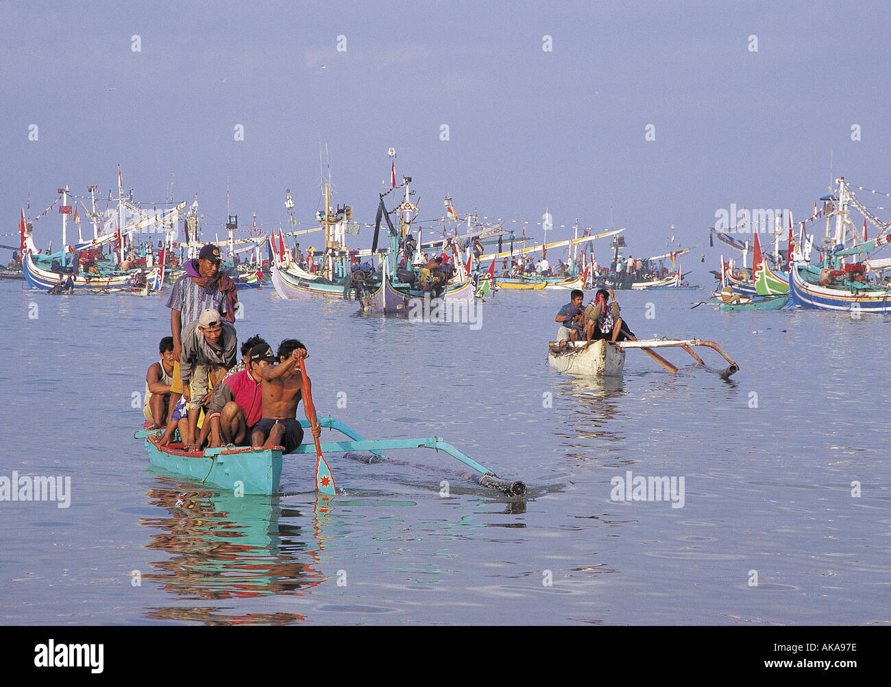 Angelboote/Fischerboote in Jimbaran Bali Indonesien Stockfoto
