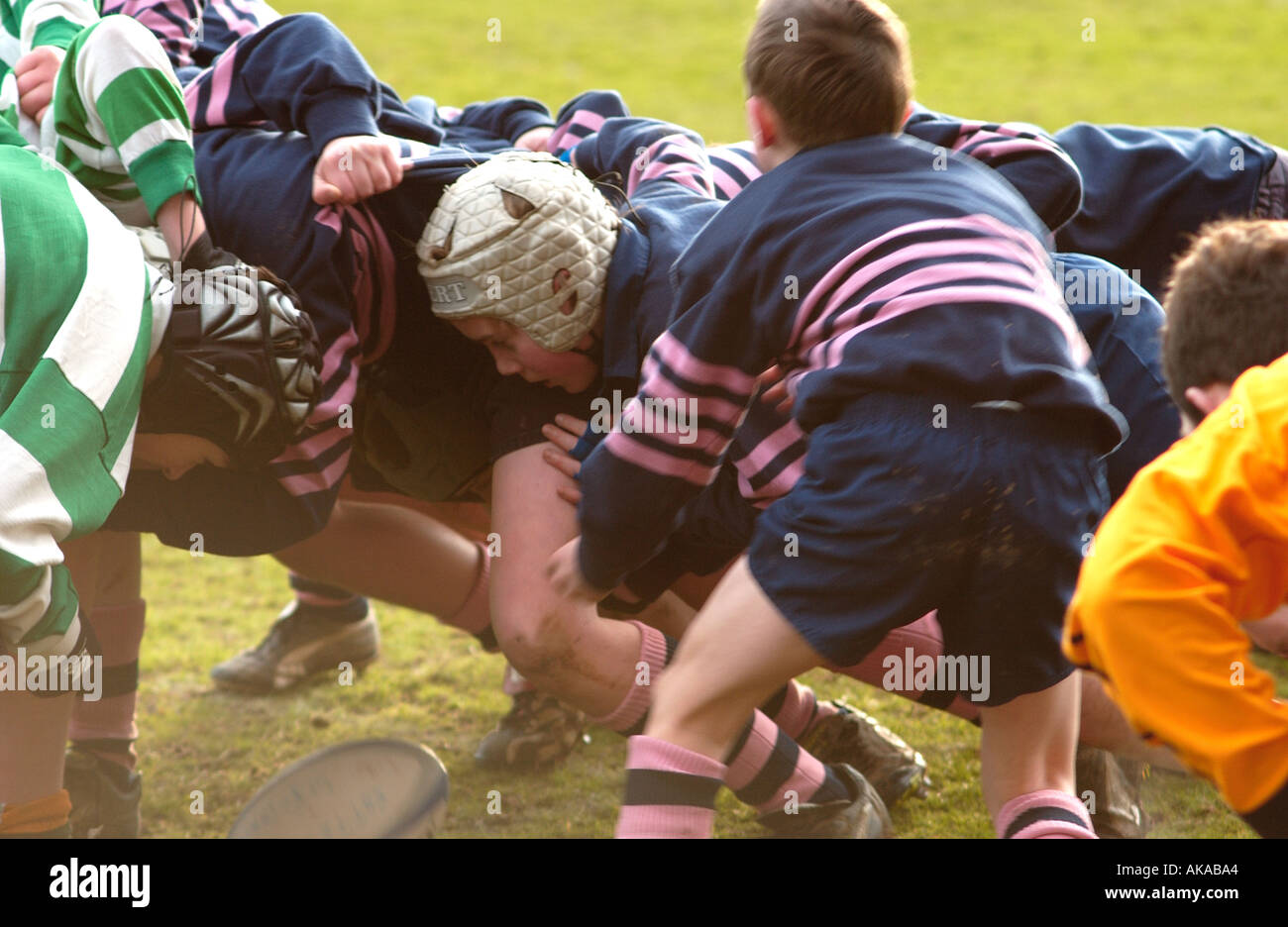 jungen Rugger scrum Stockfoto