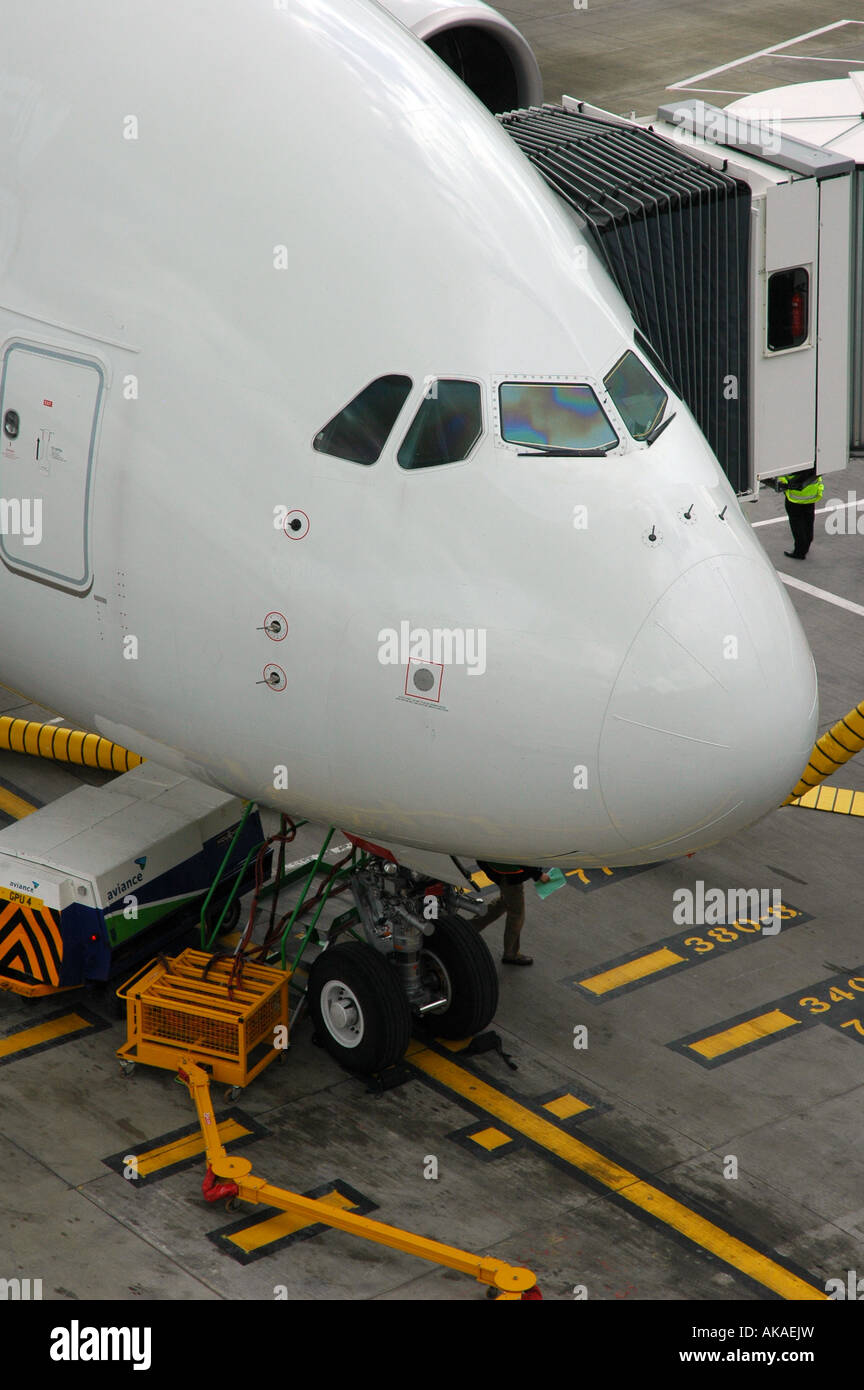 Airbus A380 landet in Großbritannien erstmals Debüt Flug zum Flughafen Heathrow, London. Stockfoto