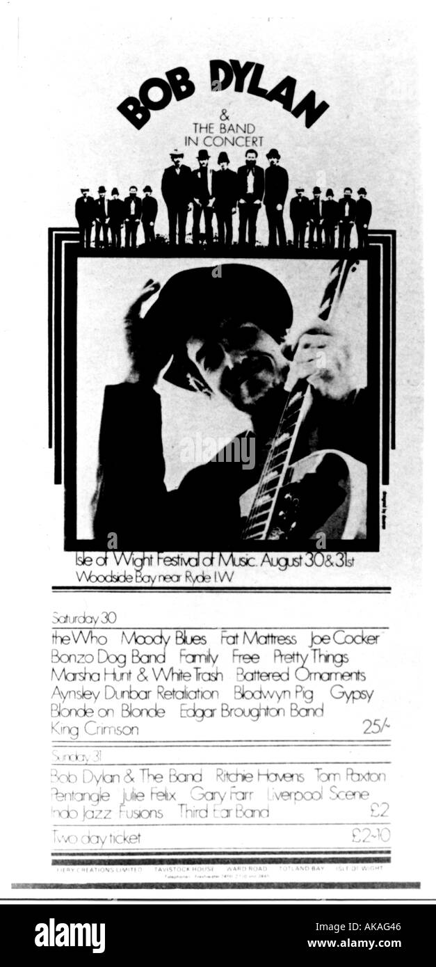 BOB DYLAN-Plakat zur Isle Of Wight Festival im Jahr 1969 Stockfoto