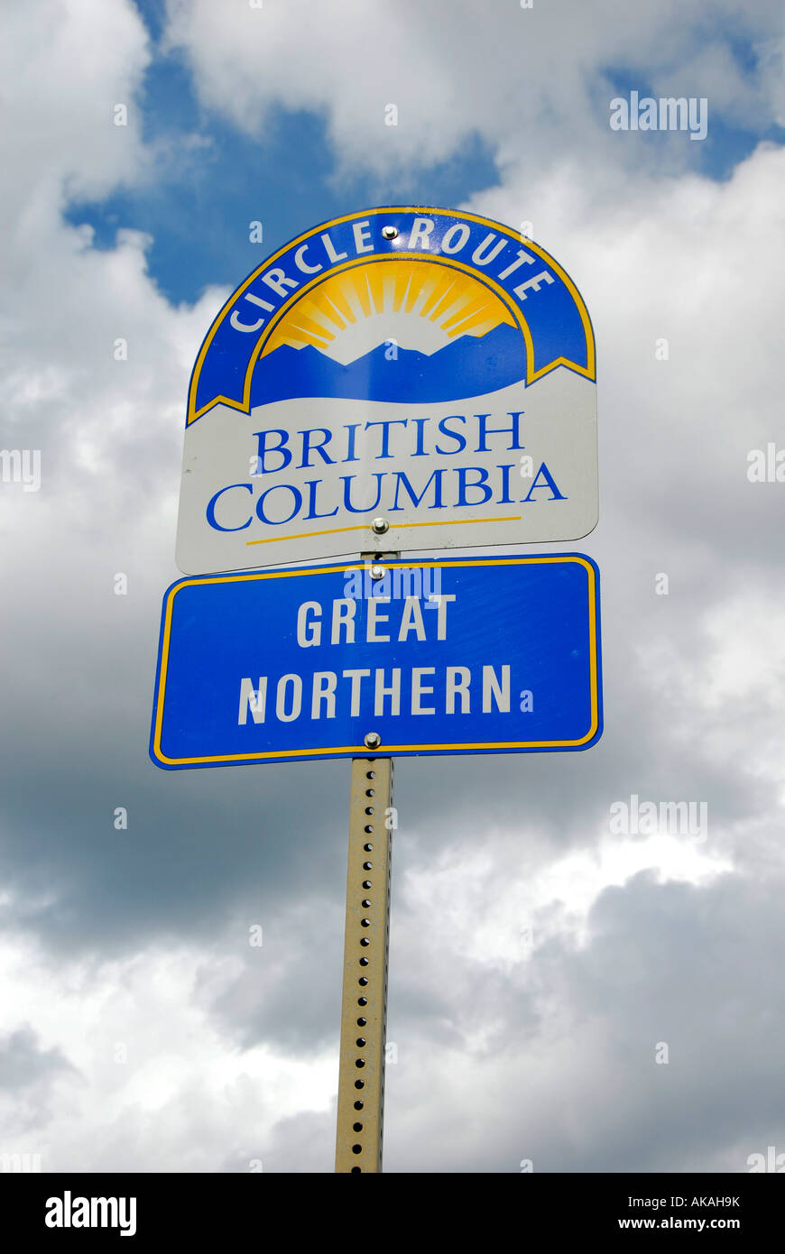 Alaska Highway British Columbia B C Kanada große Kreis Nordroute Zeichen ALCAN Al können Stockfoto