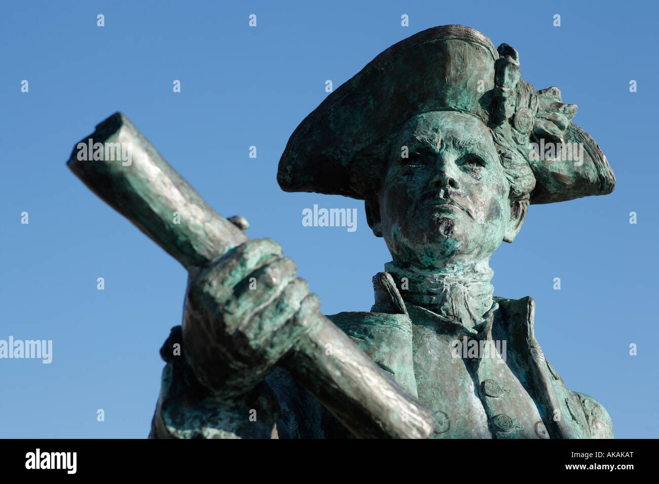 Statue von Kapitän George Vancouver befindet sich außerhalb der Zollhaus in King's Lynn, Norfolk, Großbritannien. Stockfoto