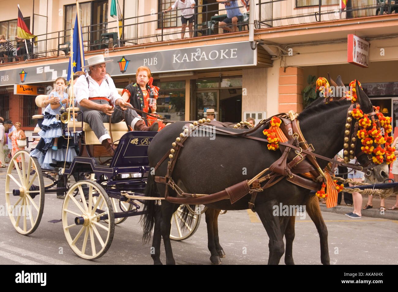 Torremolinos Costa del Sol Malaga Provinz Spanien Feria de San Miguel jährliche Romeria bespannten Wagen Stockfoto