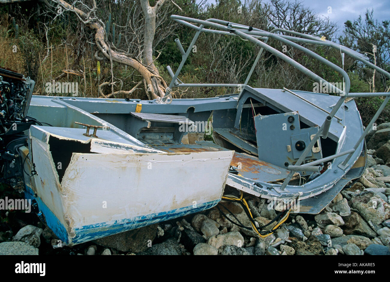 Hurrikan-Schäden zerstört-Boot Stockfoto