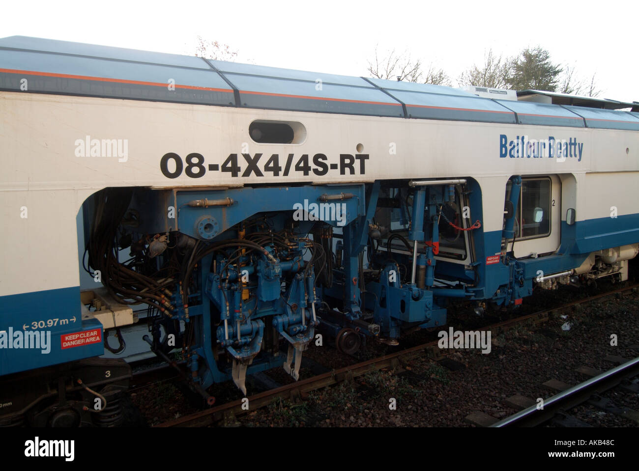 Shenfield Brentwood Essex Balfour Beatty Eisenbahn Spur Wartung Motor stationär in Anschlussgleise Stockfoto