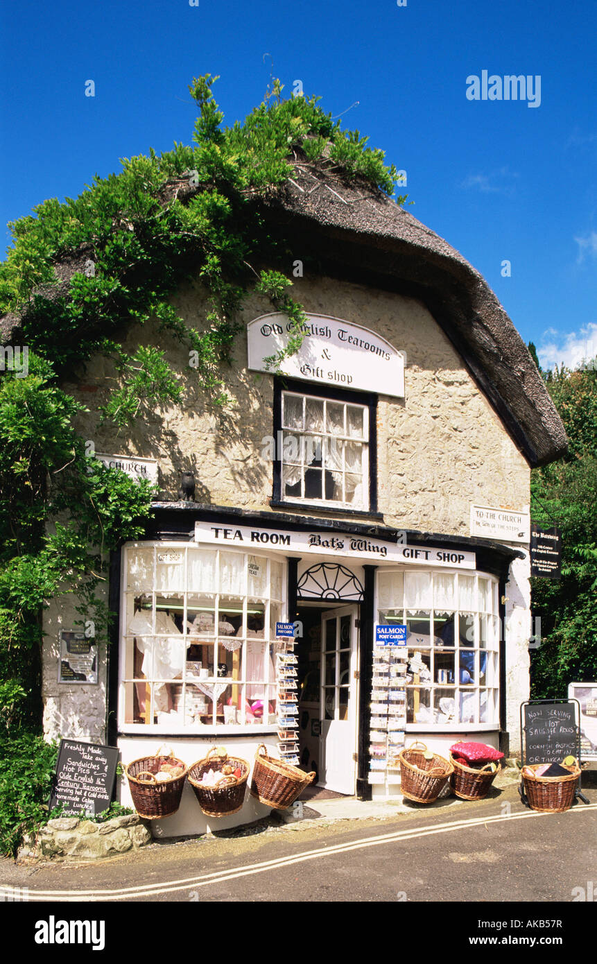 England, Hampshire, Isle Of Wight, Godshill Dorf, Teestube und Souvenir-Shop-Eingang Stockfoto