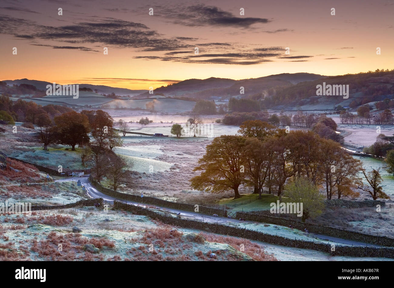 Frostiger Morgen, kleine Langdale, Lake District, Cumbria, England Stockfoto