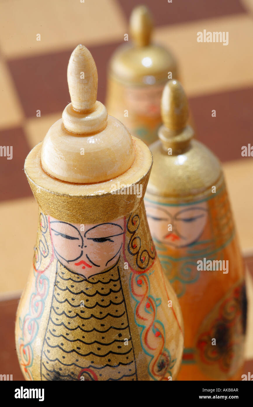 Handgefertigte Schachfiguren, Zentralasien, Kirgisistan Stockfoto