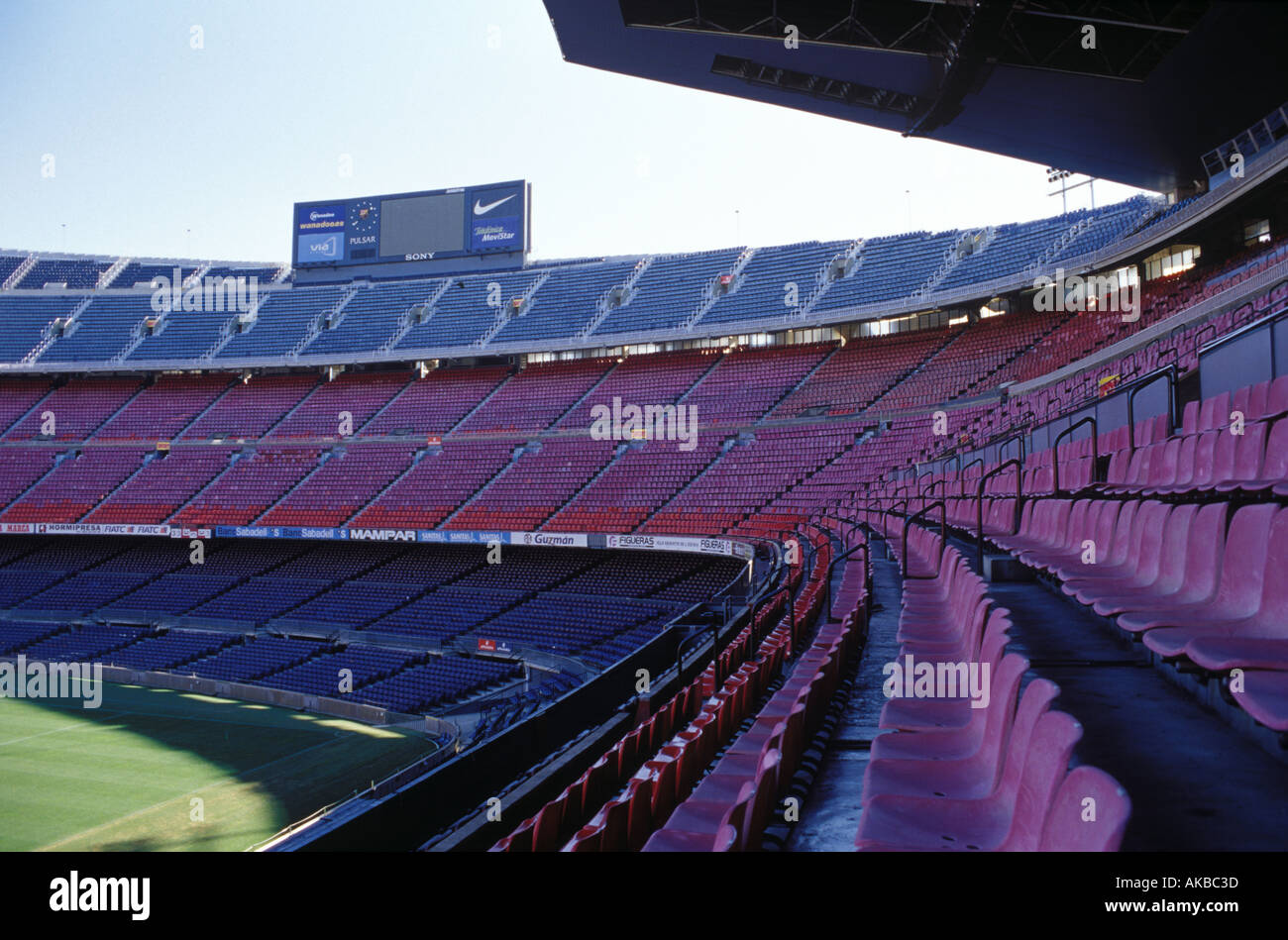 Innenansicht des Nou Camp Stadion, Heimat des FC Barcelona. Stockfoto