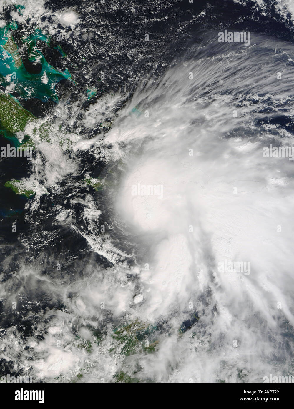 Tropensturm Noel über Haiti und der Dominikanischen Republik. 28. Oktober 2007 bei 15:30 UTC. Stockfoto