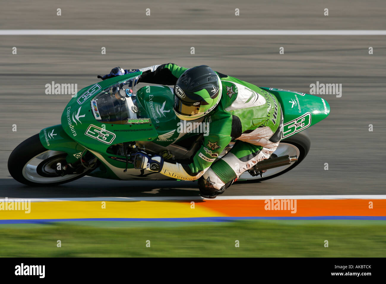 Moto 250ccm Fahrer Santiago Barragan von Spanien Geschwindigkeiten seine Honda Motorrad bei Comunitat Valenciana Motorrad Grand Prix 2007 in Cheste Stockfoto