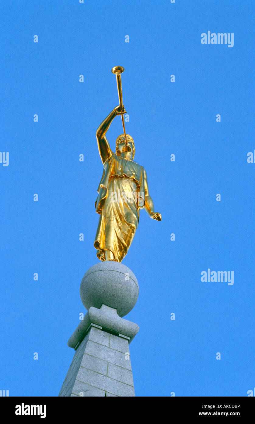 Statue des Engels Moroni in Birmingham Alabama Tempel, Salt Lake City, Utah, Nordamerika Stockfoto