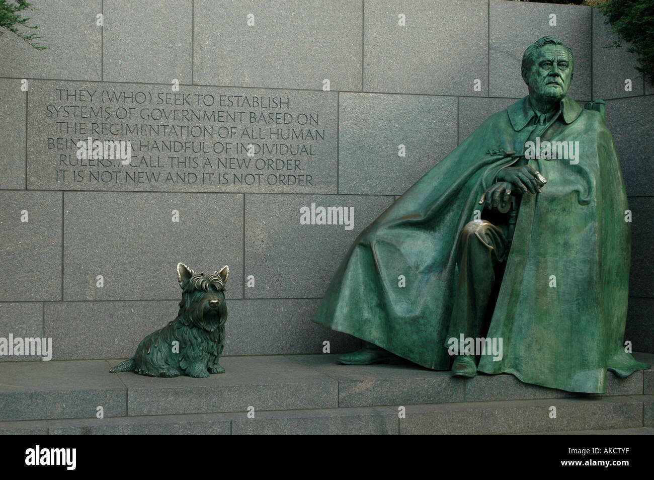 WASHINGTON DC FRANKLIN DELANO ROOSEVELT FDR MEMORIAL WIH SEINEN HUND SCHOTTISCHEN TERRER NAMENS FALA Stockfoto
