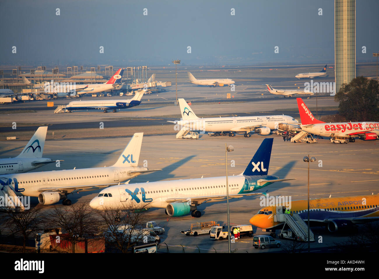 Frankreich Paris Roissy Charles de Gaulle Flughafen Flugzeuge Stockfoto