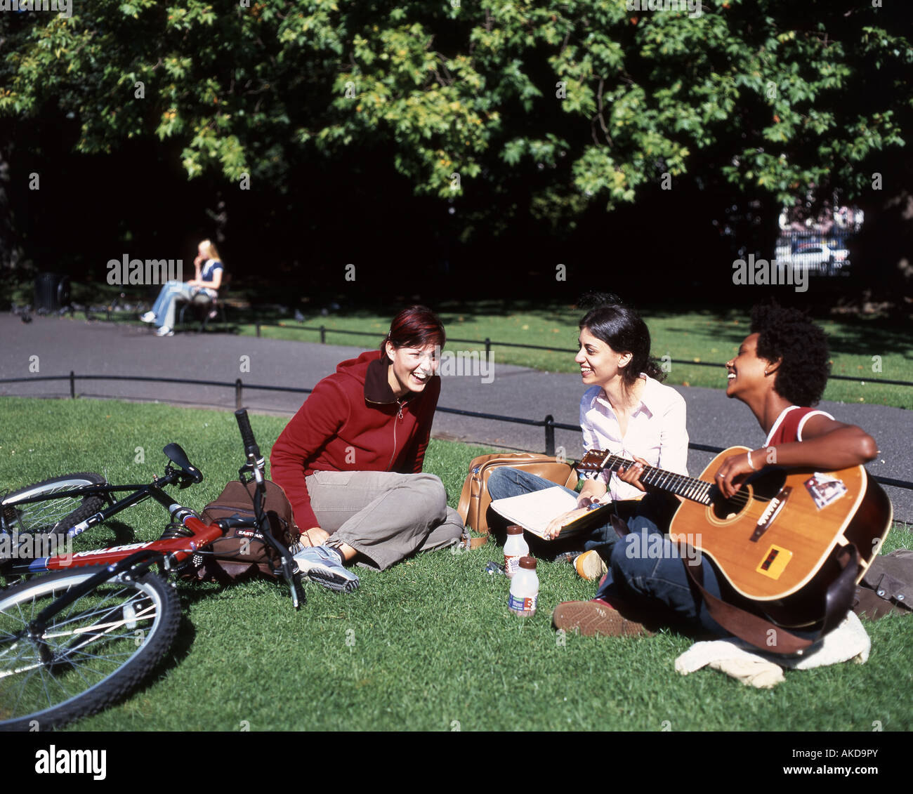 Studentinnen entspannen im Park, St.Stephen es Green, Dublin, County Dublin, Irland Stockfoto