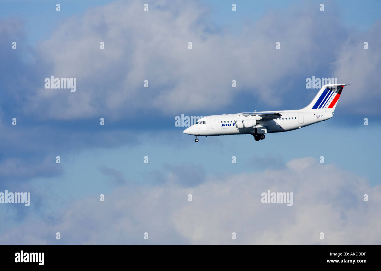 Air France City Jet BAE 146 kommen ins Land am Flughafen London City Stockfoto