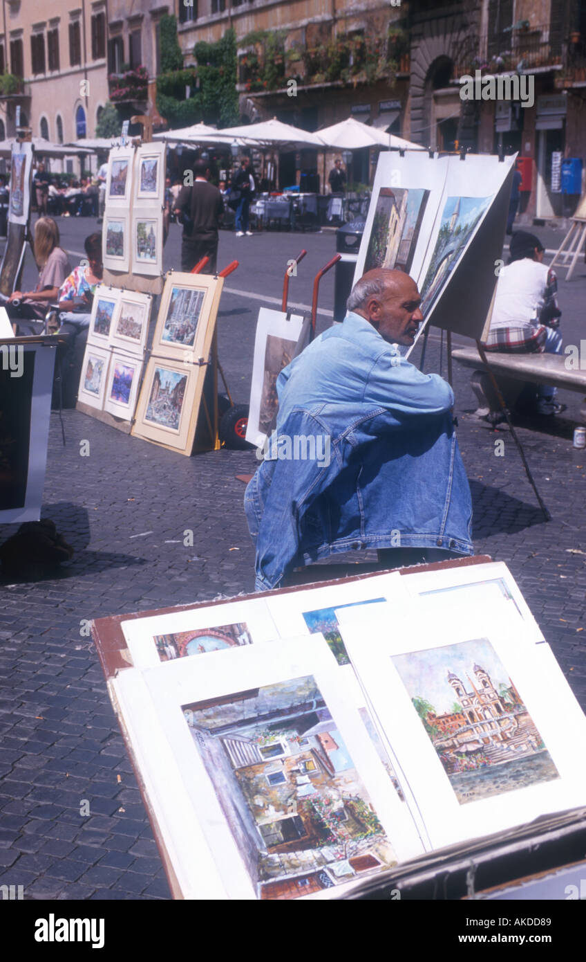 Open-Air-Ausstellung der Gemälde Wasser Farbe Farbe Kunst drucken etc. Piazza Navona Rom Italien Europa Stockfoto