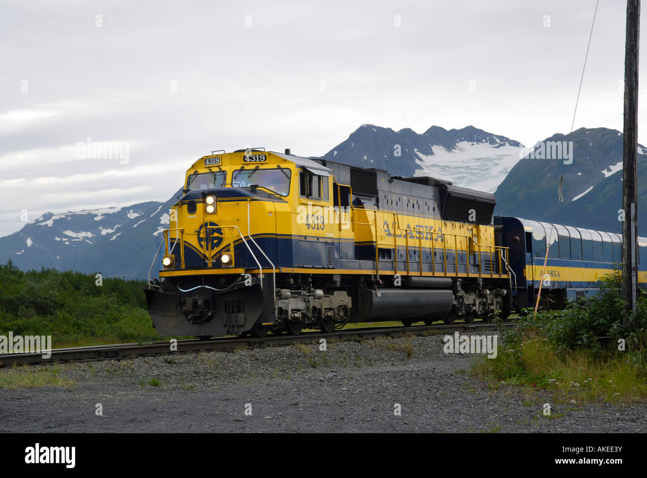 Alaska Railroad zwischen Whittier und Anchorage Alaska AK U S Vereinigte Staaten Motor Chugach Mountains Seward Highway Stockfoto