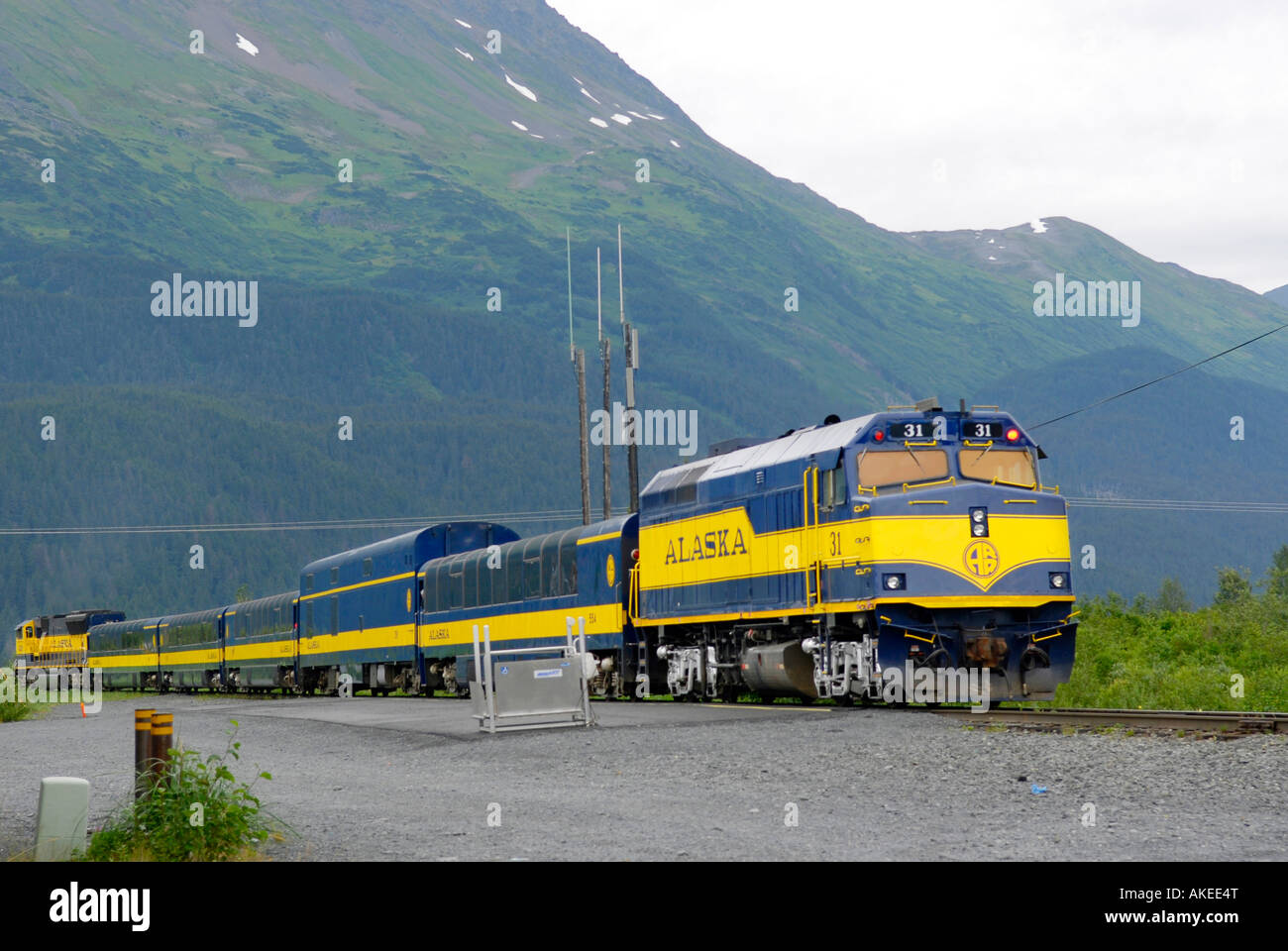 Alaska Railroad zwischen Whittier und Anchorage Alaska AK U S Vereinigte Staaten Motor Chugach Mountains Seward Highway Stockfoto