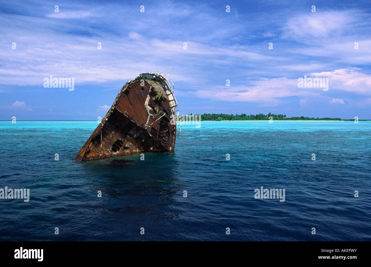 Schiff Wrack bei Tauchern beliebt. Lhaviyani Atoll, Malediven. Stockfoto