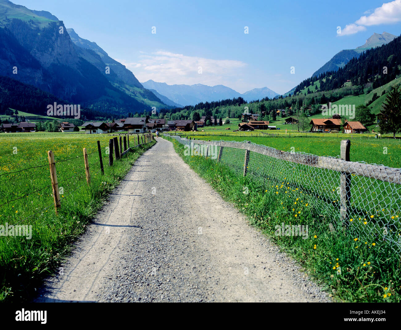 traditionelle Ferienhäuser und Bauernhöfe in der Nähe von Dorf Kandersteg Mount Bire Region des Berner Highlands Swiss Alpes Ausrüstu Stockfoto