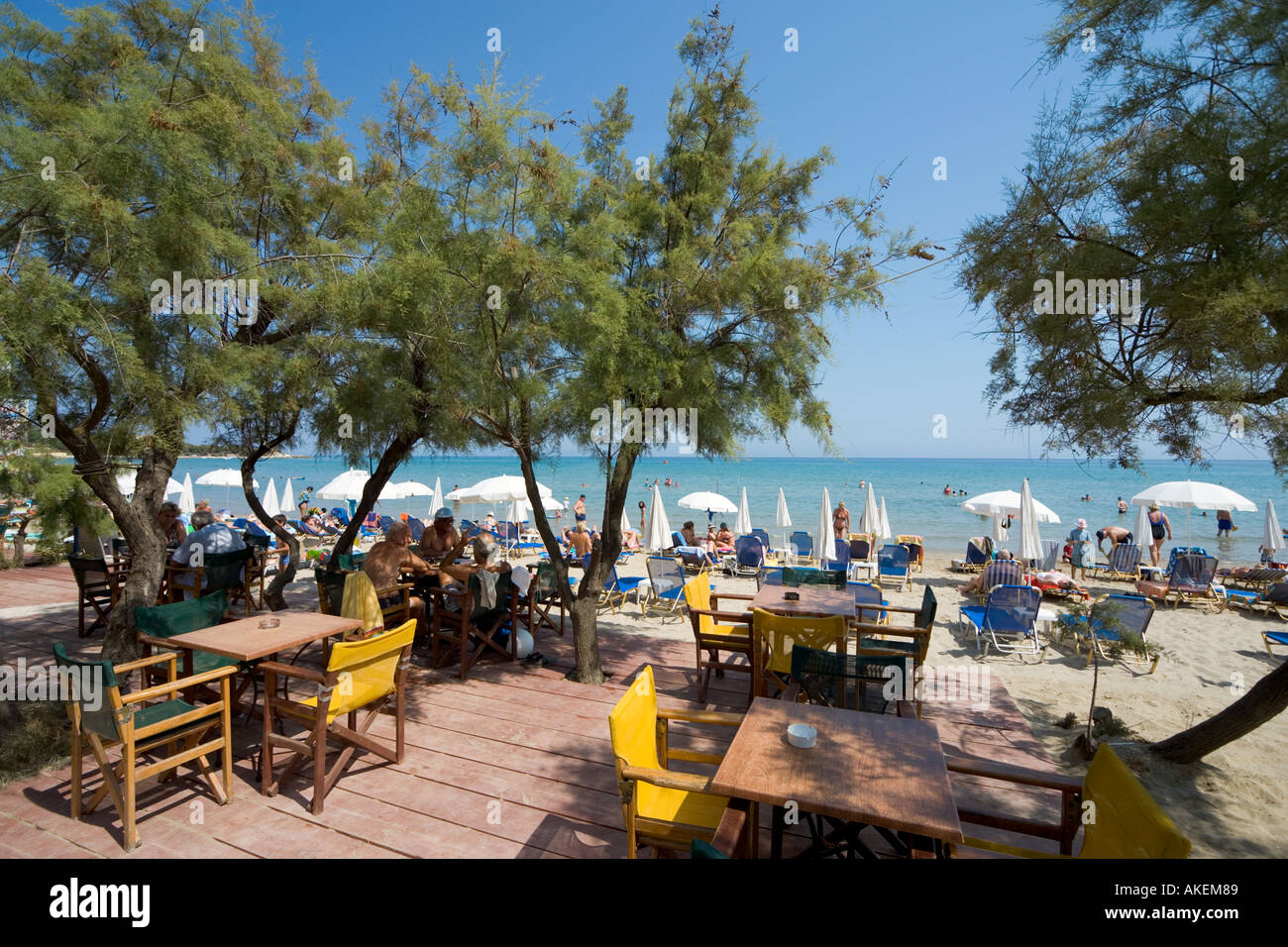 Am Strand Taverne, Tsilivi, Zakynthos, Ionische Inseln, Griechenland Stockfoto