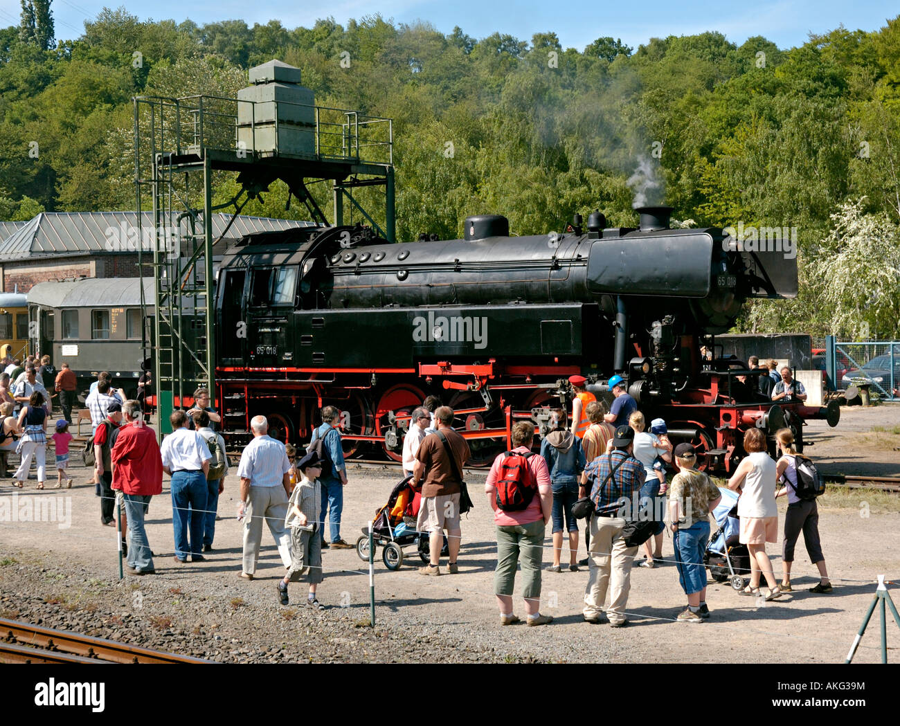 Anzeige der erhaltenen Dampflokomotiven während der 30. Geburtstagsfeiern, Bochum Eisenbahnmuseum (größte Länder) in Deutschland. Stockfoto