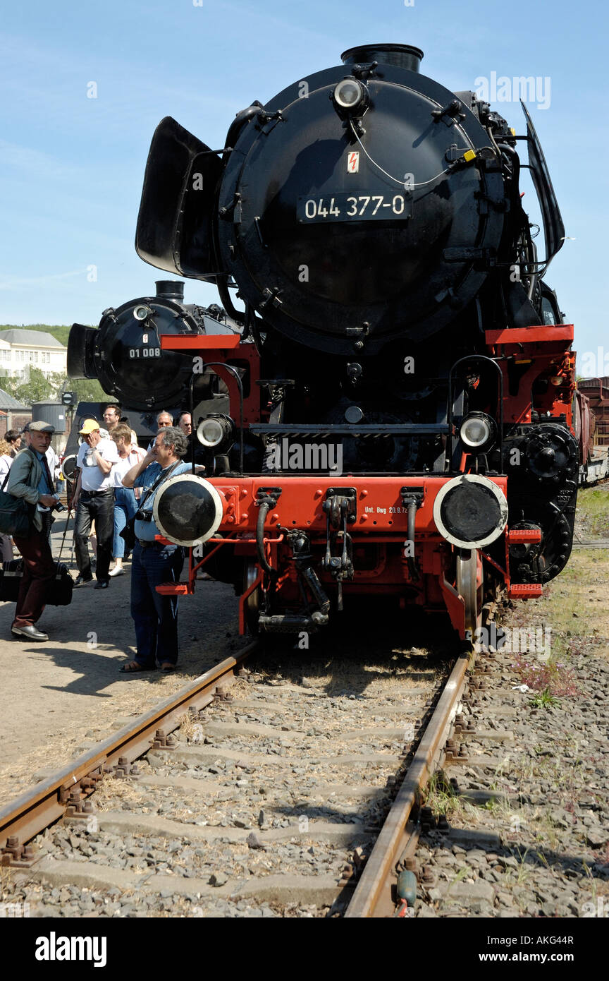 Anzeige der erhaltenen Dampflokomotiven während der 30. Geburtstagsfeiern, Bochum Eisenbahnmuseum (größte Länder) in Deutschland. Stockfoto