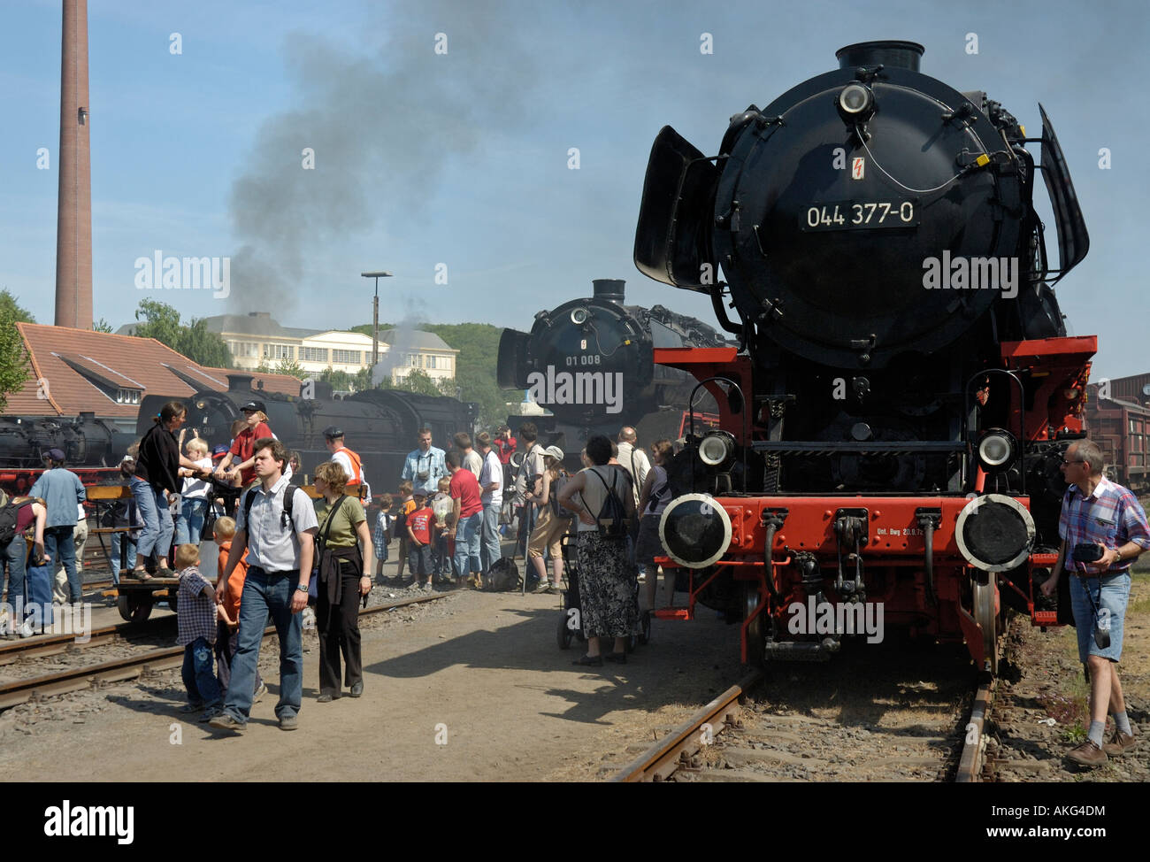 Anzeige der erhaltenen Dampflokomotiven während der 30. Geburtstagsfeiern, Bochum Eisenbahnmuseum (größte Länder) in Deutschland. Stockfoto