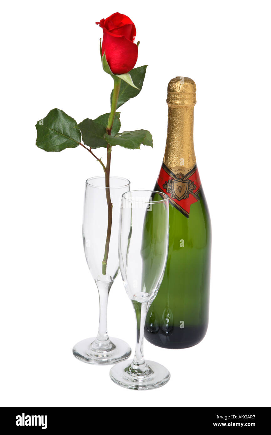 Champagner und Rosen Stockfoto