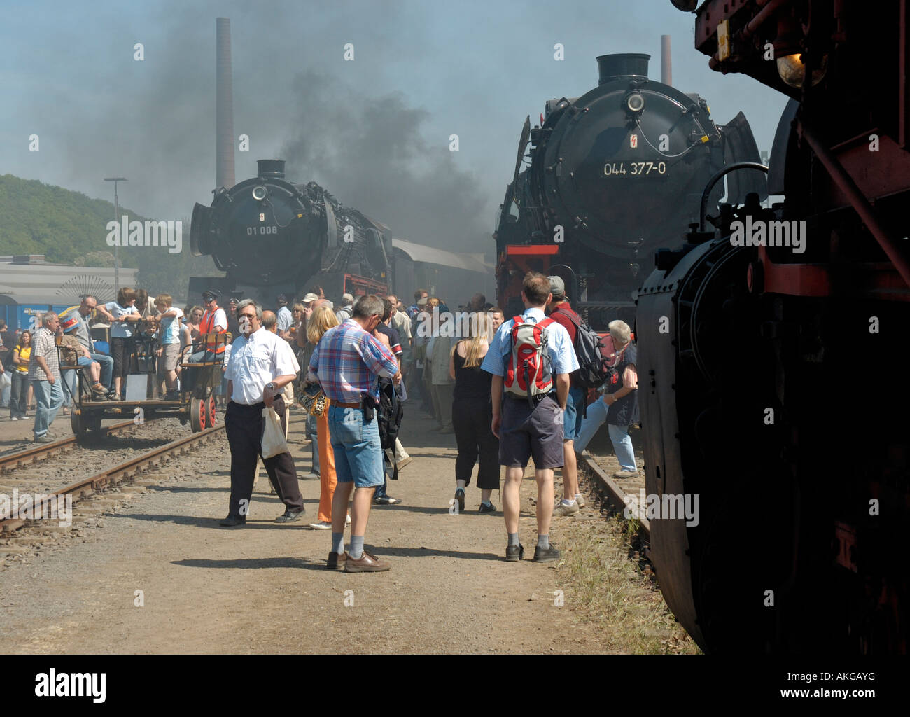 Anzeige der erhaltenen Dampflokomotiven während der 30. Geburtstagsfeiern, Bochum Eisenbahnmuseum (größte Länder) in Deutschland. Stockfoto