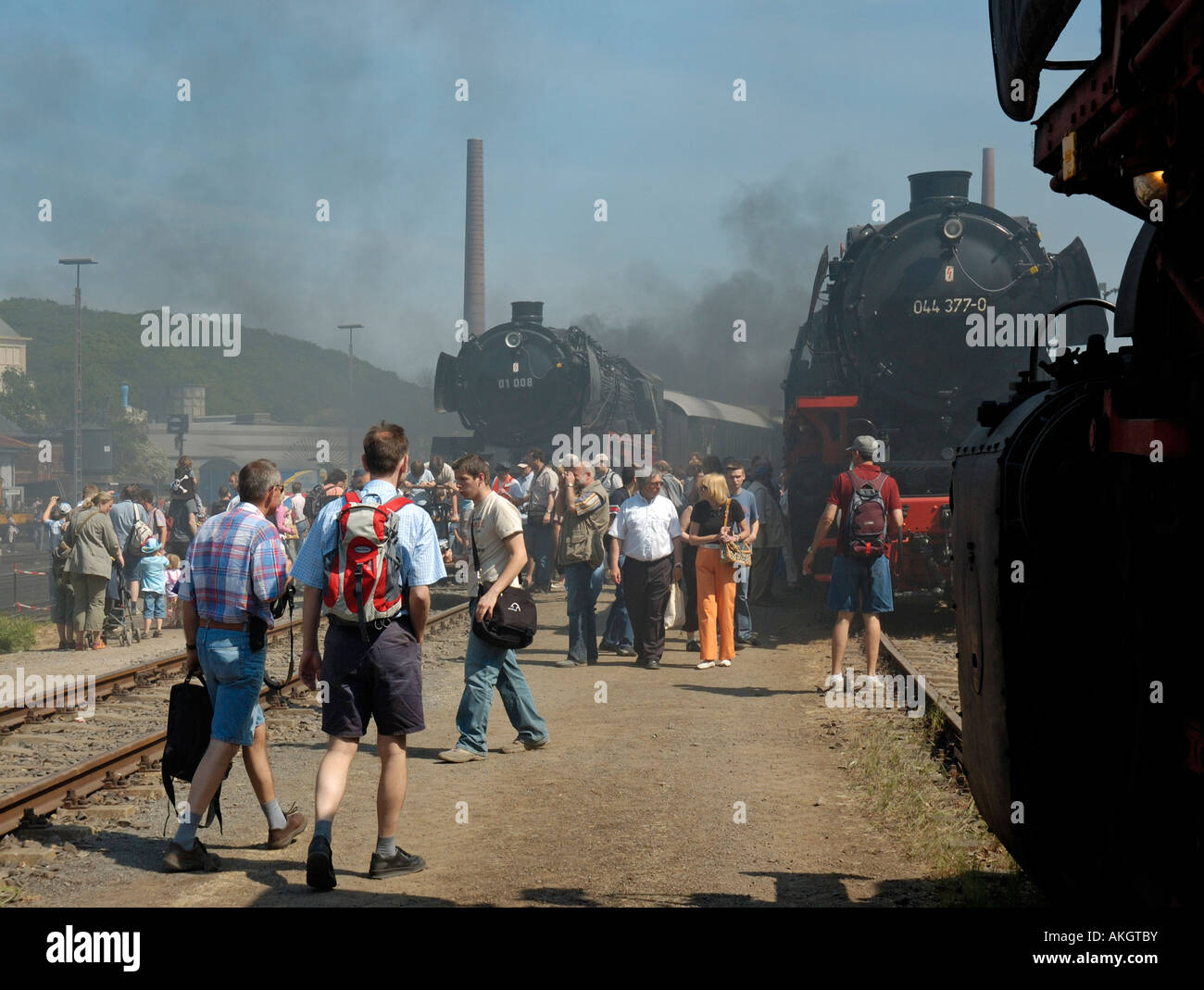 Anzeige der erhaltenen Dampflokomotiven während der 30. Geburtstagsfeiern, Bochum Eisenbahnmuseum (größte Länder) in Deutschland. Stockfoto